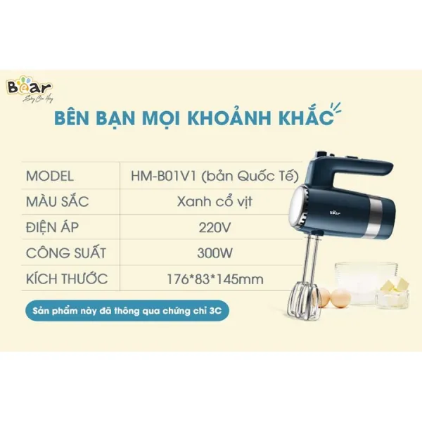 Máy đánh trứng cầm tay Bear HM-B01V1 – blue