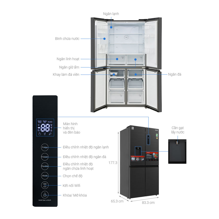 Tủ lạnh Toshiba Inverter 471 lít Multi Door GR-RF606WI-PMV(60)-AG