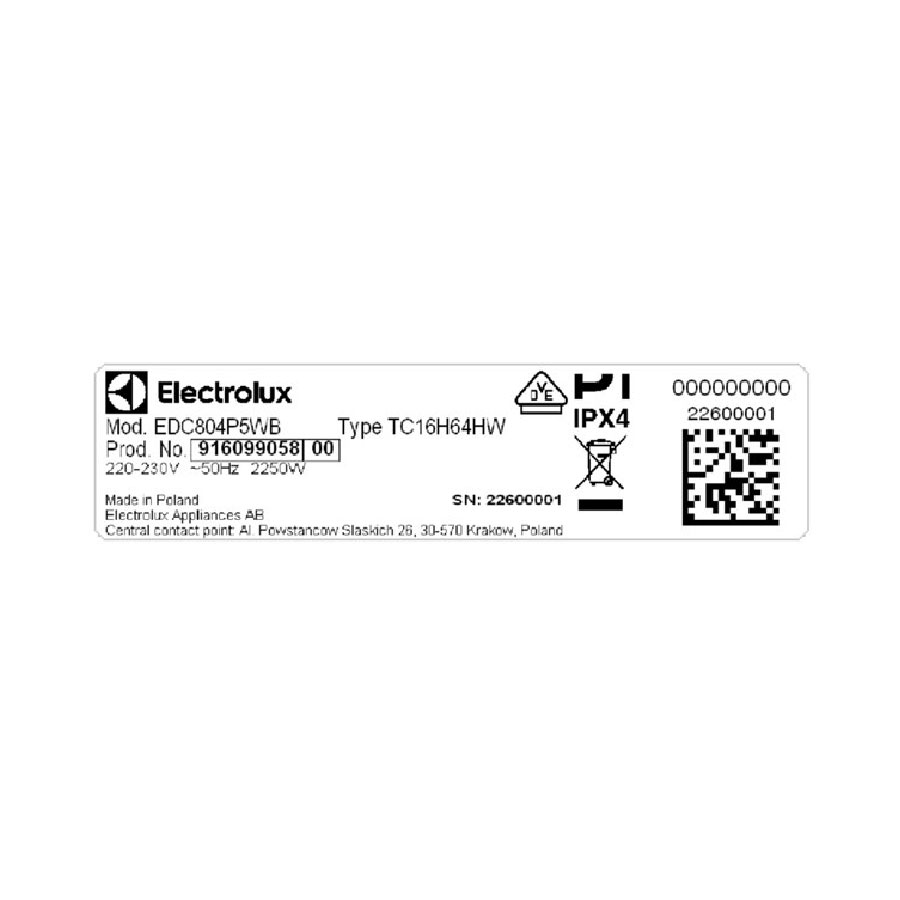 Máy Sấy Ngưng Tụ Electrolux 8 Kg EDC804P5WB