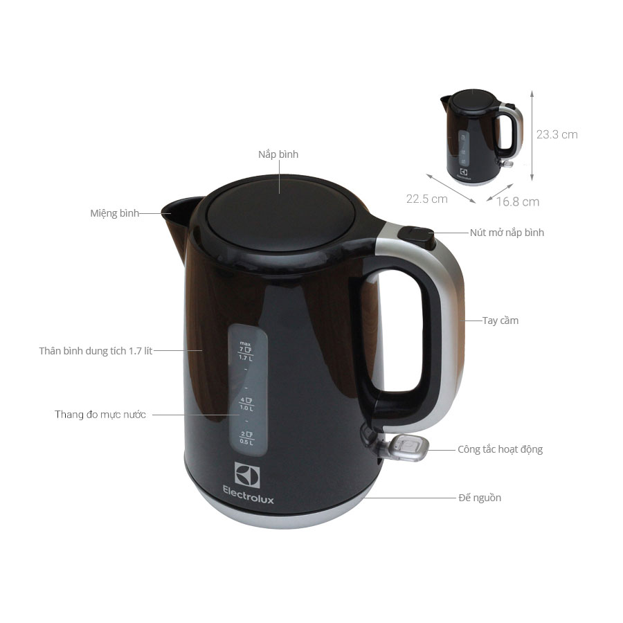 Bình đun siêu tốc Electrolux 1.7 lít EEK3505