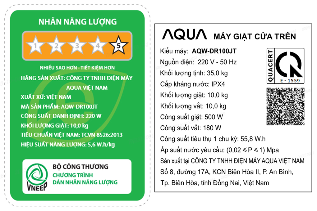 Máy giặt Aqua Inverter 10 kg AQW-DR100JT BK