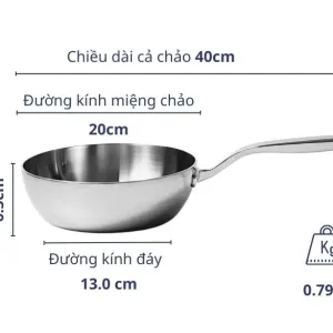 Chảo đúc inox sâu lòng 3 lớp đáy liền Tri-Ply Kaiyo KIW20 size 20cm