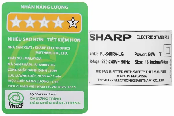 Quạt đứng Sharp PJ-S40RV-LG có điều khiển