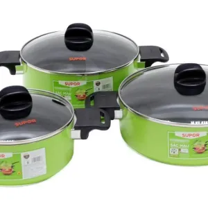 Bộ nồi sắc mầu SUPOR (03 chiếc )dùng trên bếp từ S08A-T5 – Màu xanh cốm