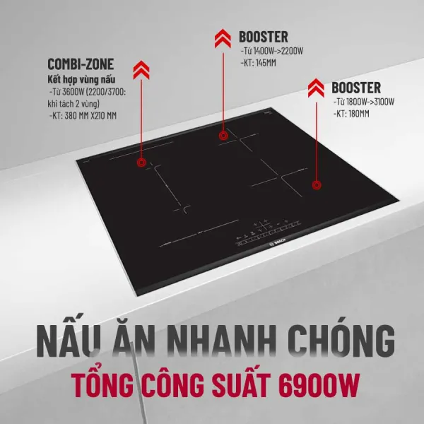 Bếp từ 4 vùng nấu âm Bosch PVS775FC5E 6900W