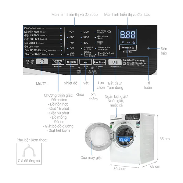 Máy giặt Electrolux 9kg EWF9025DQWB