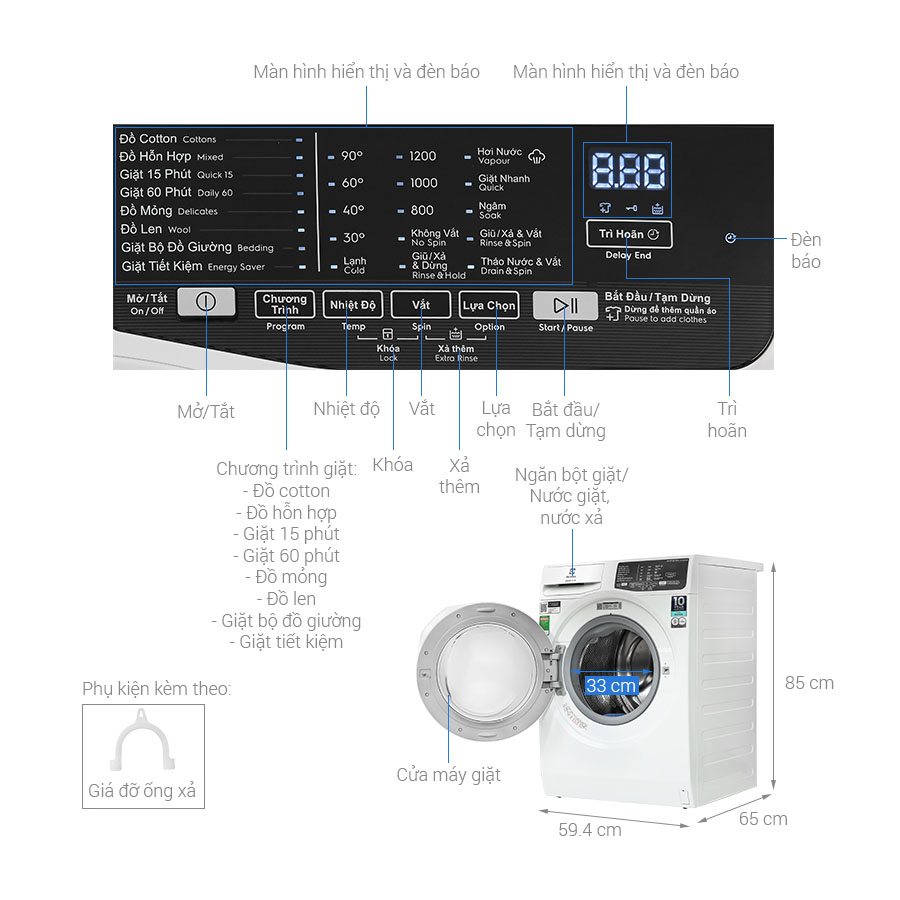 Máy giặt Electrolux 9kg EWF9025DQWB