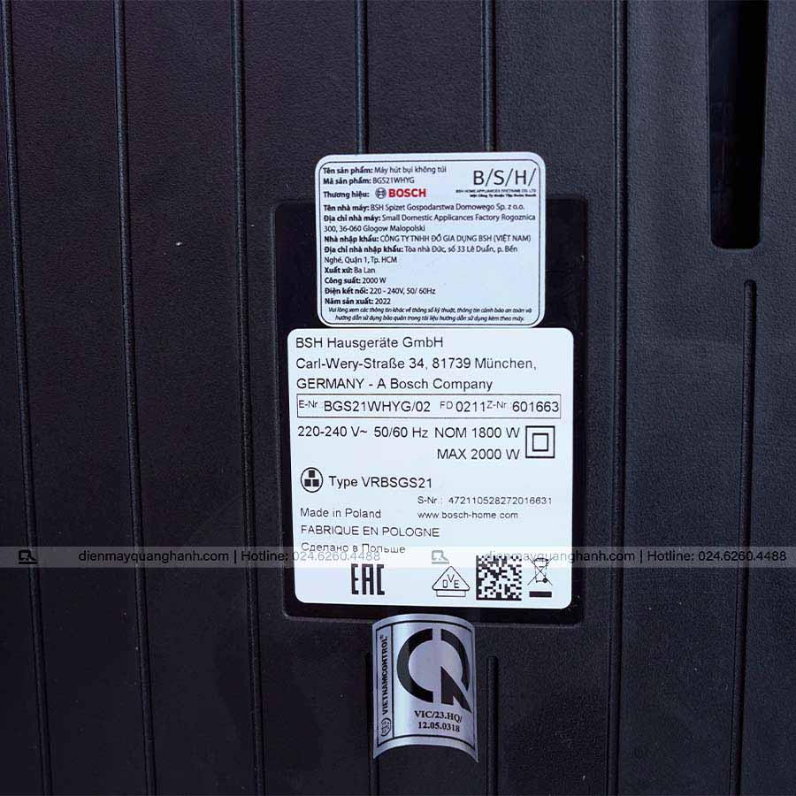 Ảnh thực tế Máy hút bụi có dây BOSCH BGS21WHYG 2000W