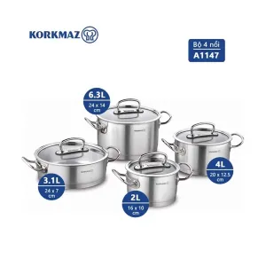 Bộ Nồi Inox Cao Cấp Korkmaz Proline-A1147 Có Nắp Kính