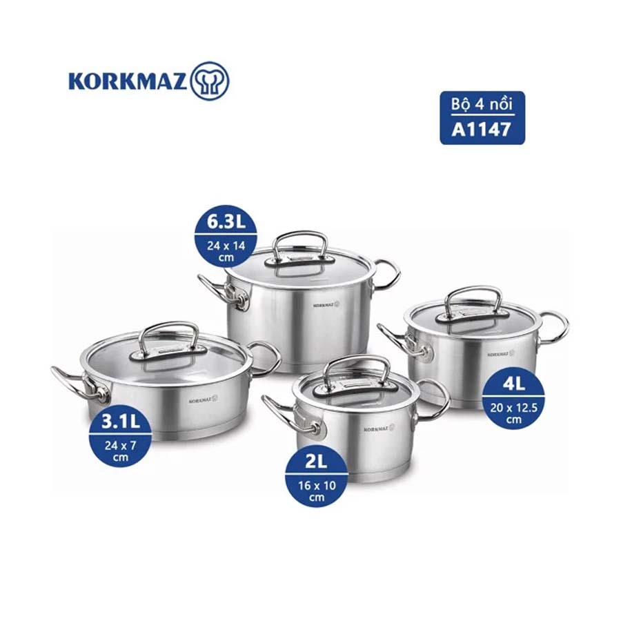 Bộ Nồi Inox Cao Cấp Korkmaz Proline-A1147 Có Nắp Kính
