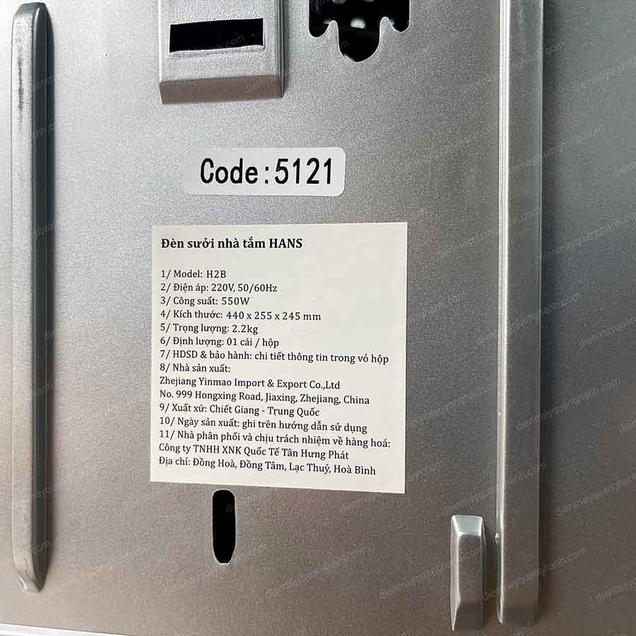 Ảnh thực tế Đèn sưởi nhà tắm Hans 2 bóng H2B